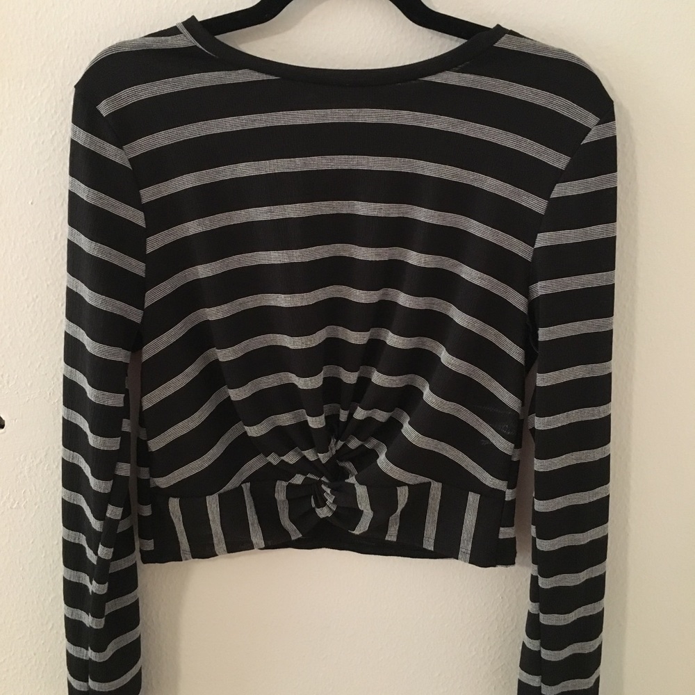 Cropped Black and White Striped Top